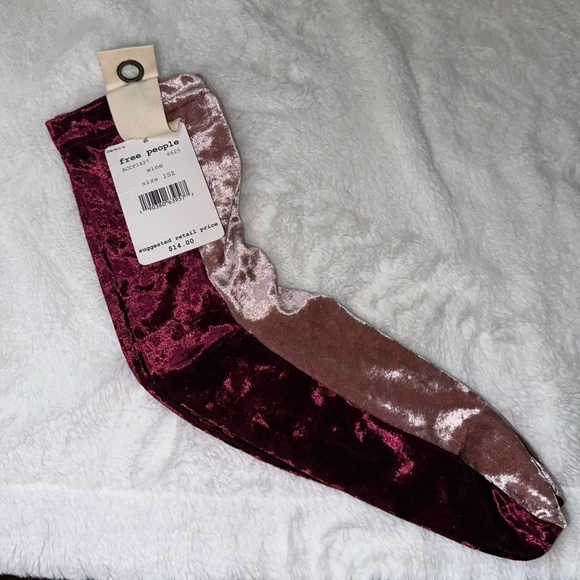 Free People Taylor Swift Crushed Velvet Pink Maroon Wine Colorblock OS Socks NWT - Picture 5 of 5